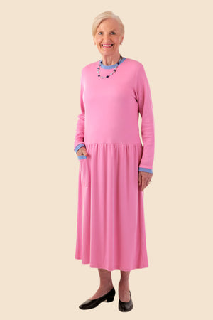 Long Sleeve Solid Knit Snap Back Dress
