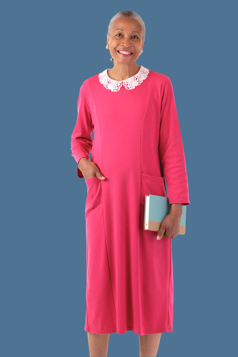 Lace Collar Knit Snap Back Dress for women by Buck & Buck in Purple, and available in different sizes. This dresses & skirts item is part of our dresses collection.