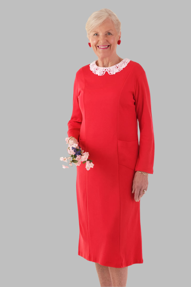 Lace Collar Knit Snap Back Dress for women by Buck & Buck in Purple, and available in different sizes. This dresses & skirts item is part of our dresses collection.