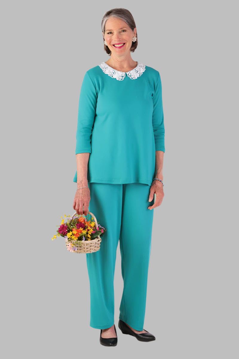 Knit Flare Top With Lace Collar for women by Buck & Buck in Royal, and available in different sizes. This tops item is part of our blouses collection.