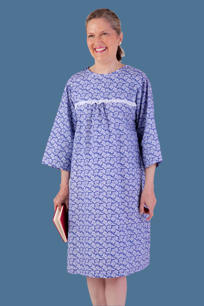 Cotton/Poly Open Back Nightgown for women by Buck & Buck in Blue Gingham, and available in different sizes. This sleepwear item is part of our nightgowns collection.