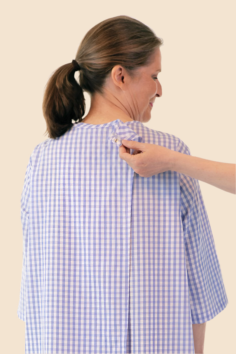 Cotton/Poly Open Back Nightgown for women by Buck & Buck in Blue Floral, and available in different sizes. This sleepwear item is part of our nightgowns collection.