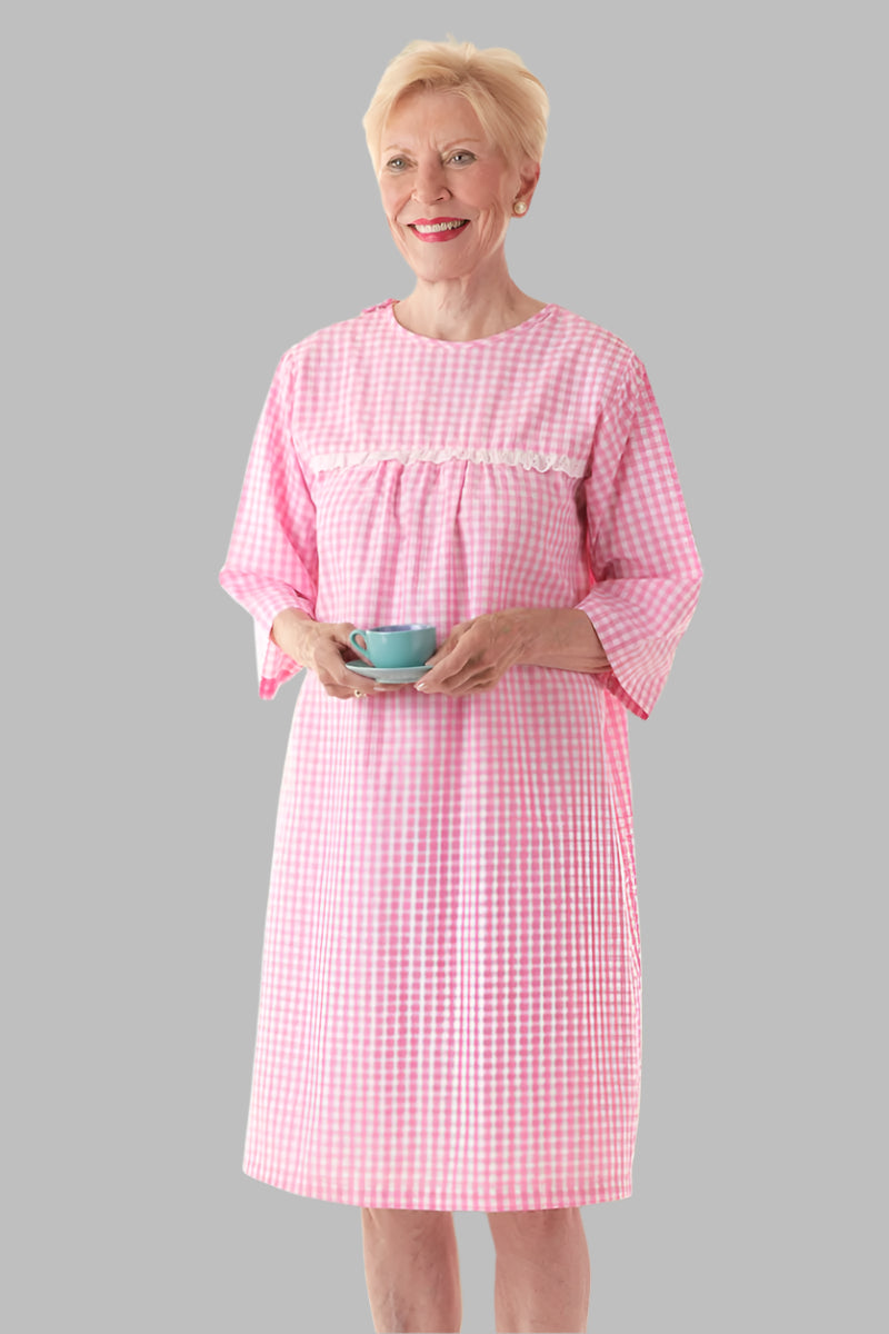 Cotton/Poly Open Back Nightgown for women by Buck & Buck in Pink Gingham, and available in different sizes. This sleepwear item is part of our nightgowns collection.