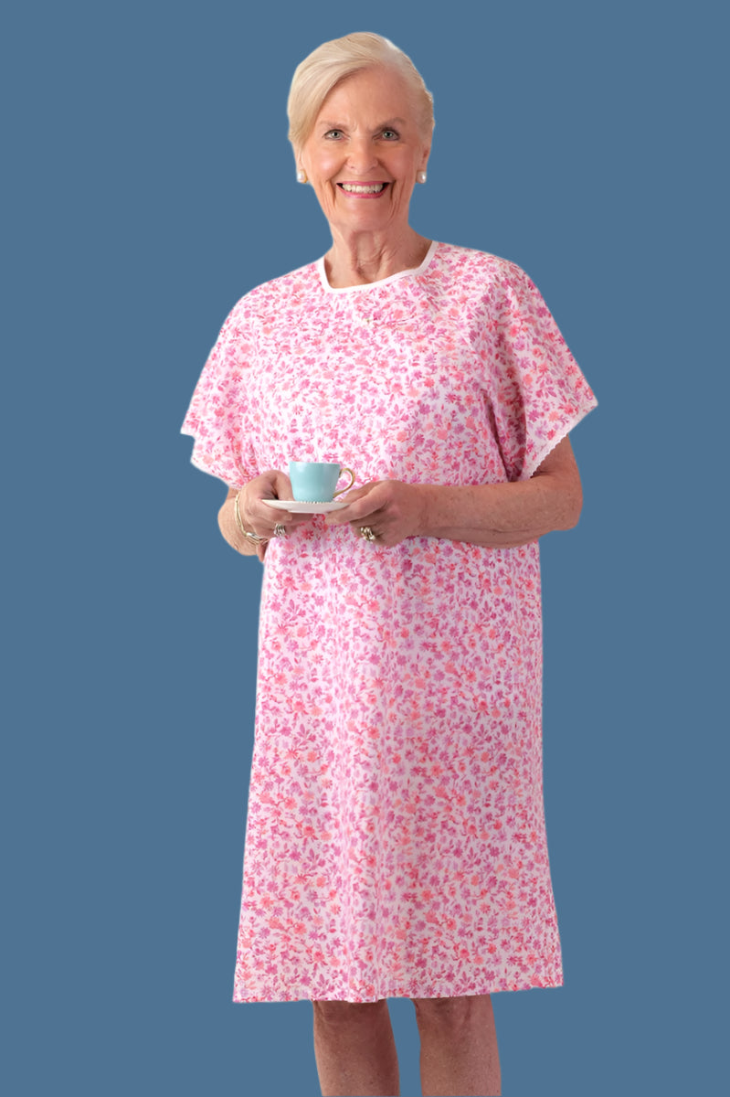 Women's Open Back Adaptive Nightgown - Easy Dressing Short Sleeve Gown For Seniors