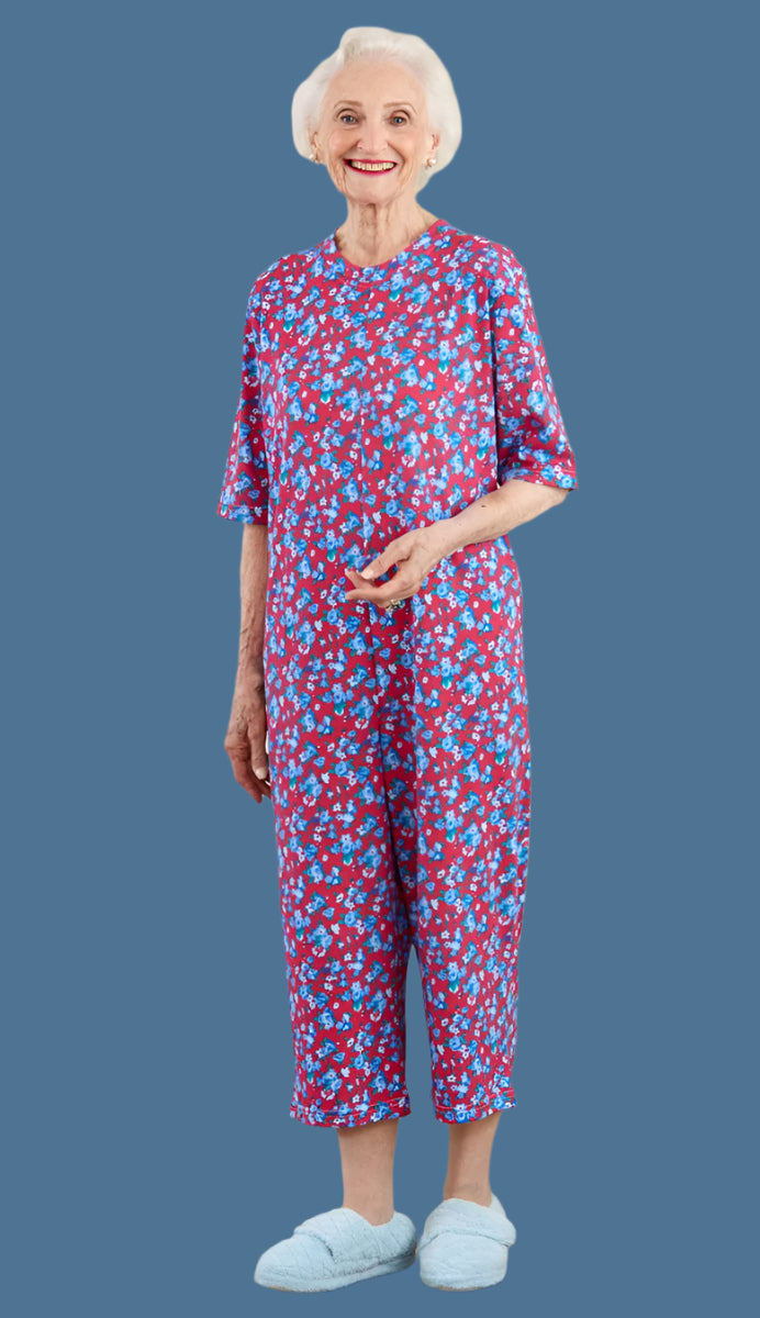 Capri Length Printed Back-Zip Sleep Suit for women by Buck & Buck, and available in different sizes. This one-piece garments item is part of our sleepwear & loungewear collection.