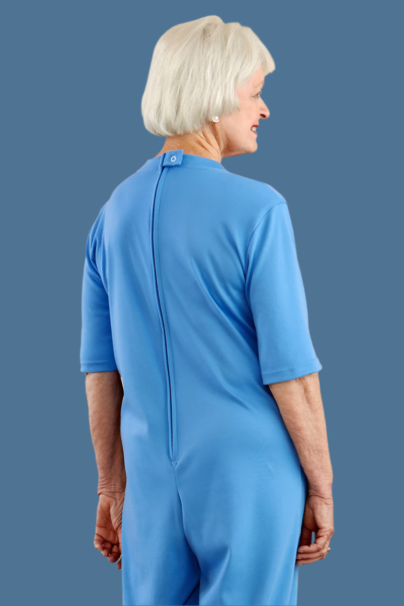 Capri Length Solid Back-Zip Sleep Suit for women by Buck & Buck in Blue, and available in different sizes. This one-piece garments item is part of our sleepwear & loungewear collection.