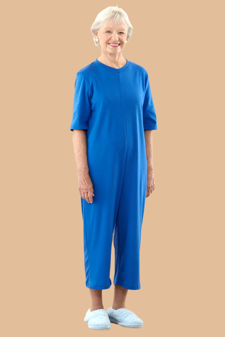 Capri Length Solid Back-Zip Sleep Suit for women by Buck & Buck in Royal, and available in different sizes. This one-piece garments item is part of our sleepwear & loungewear collection.