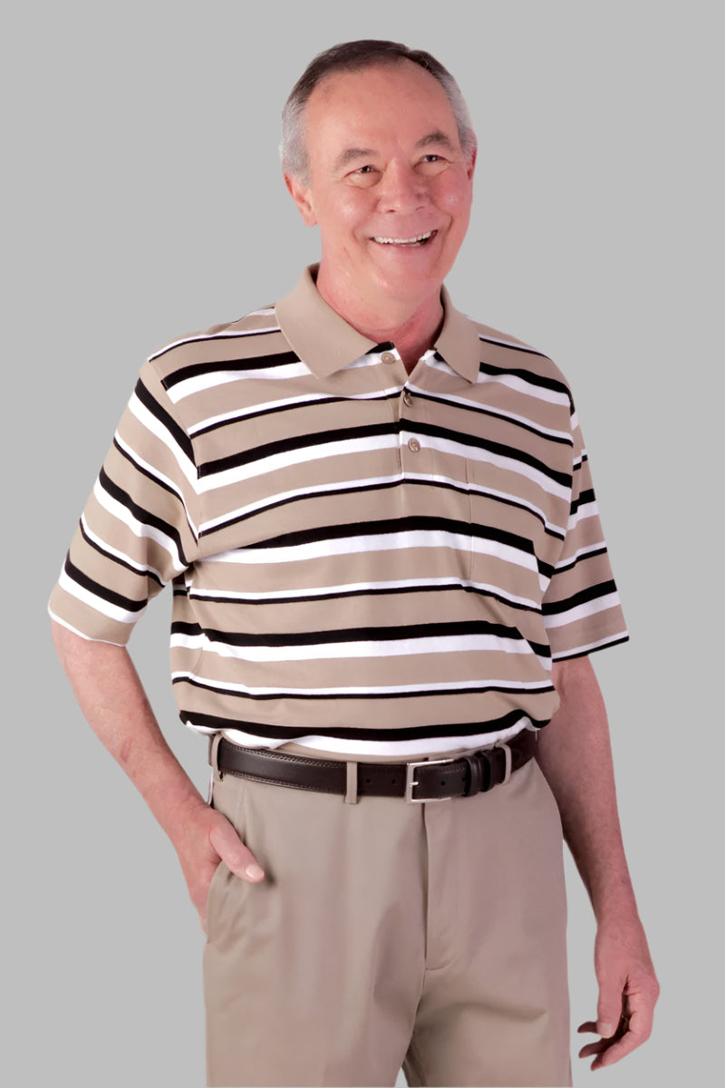 Men's Short Sleeve Polo Shirt by Buck & Buck in Tan/Beige, and available in different sizes. This tops item is part of our polos collection.