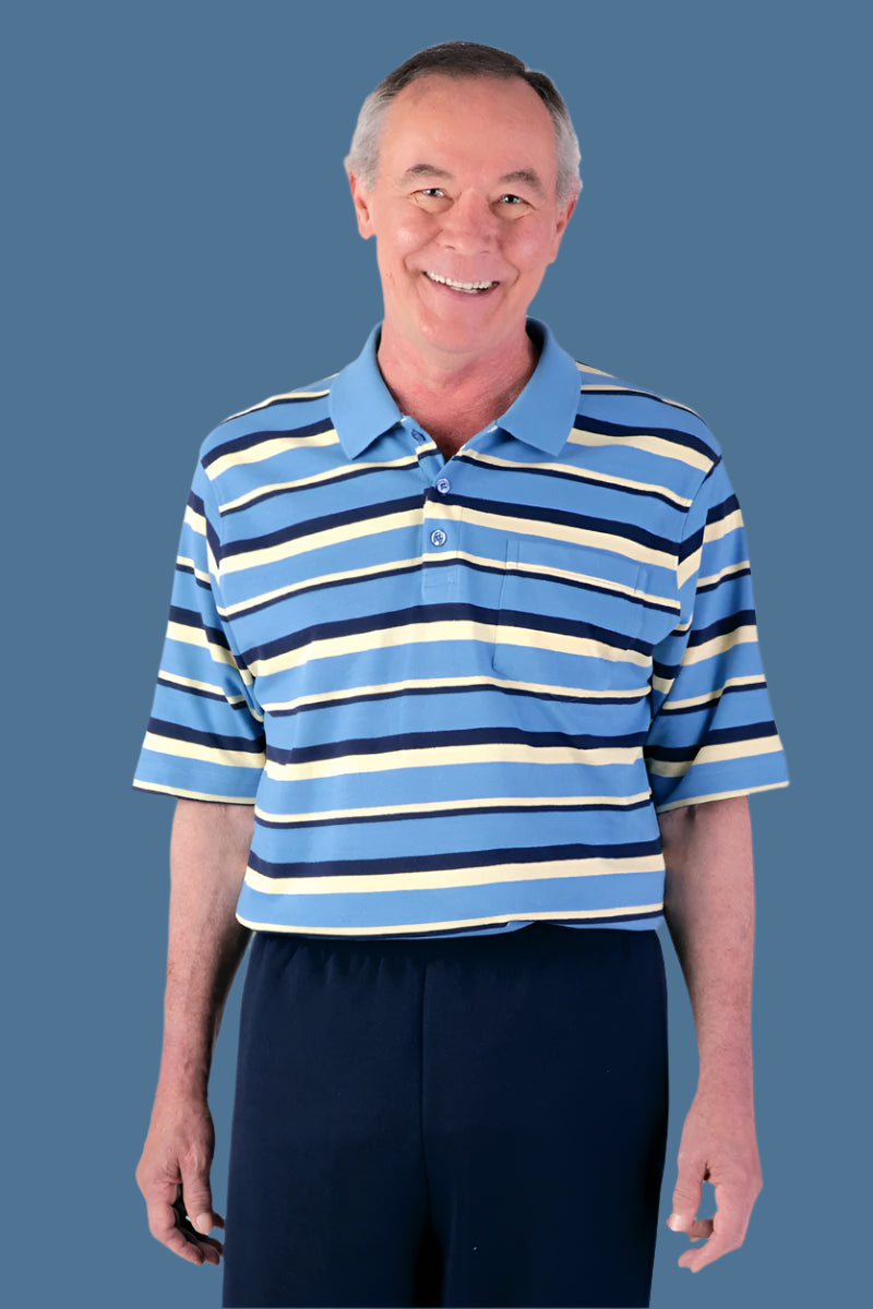 Men's Short Sleeve Polo Shirt by Buck & Buck in Black, and available in different sizes. This tops item is part of our polos collection.