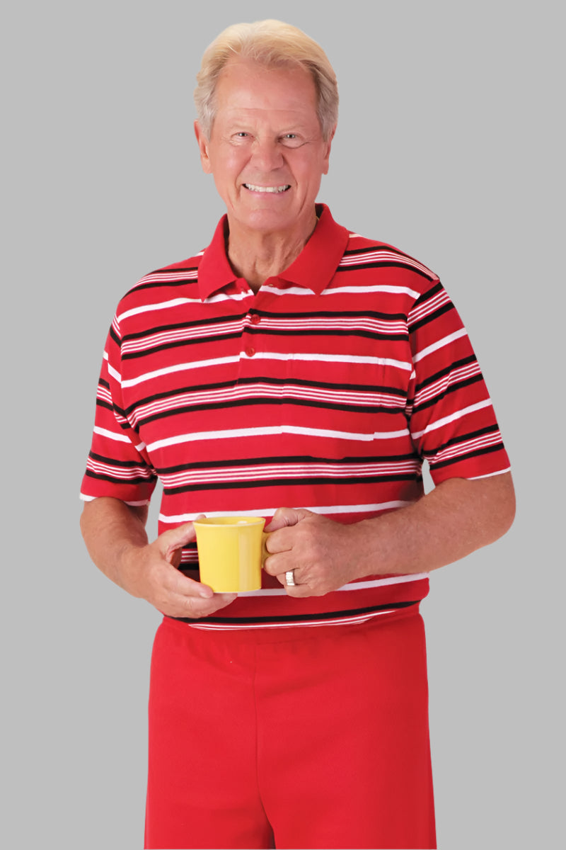 Men's Short Sleeve Polo Shirt by Buck & Buck in Red, and available in different sizes. This tops item is part of our polos collection.