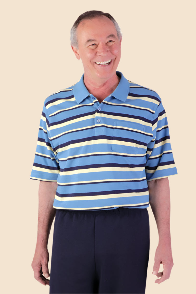 Men's Short Sleeve Polo Shirt by Buck & Buck in Black, and available in different sizes. This tops item is part of our polos collection.