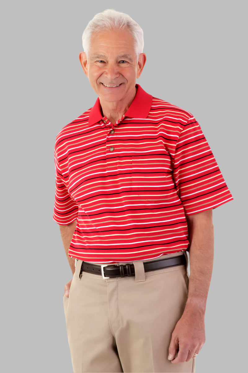 Men's Short Sleeve Polo Shirt by Buck & Buck in Red, and available in different sizes. This tops item is part of our polos collection.