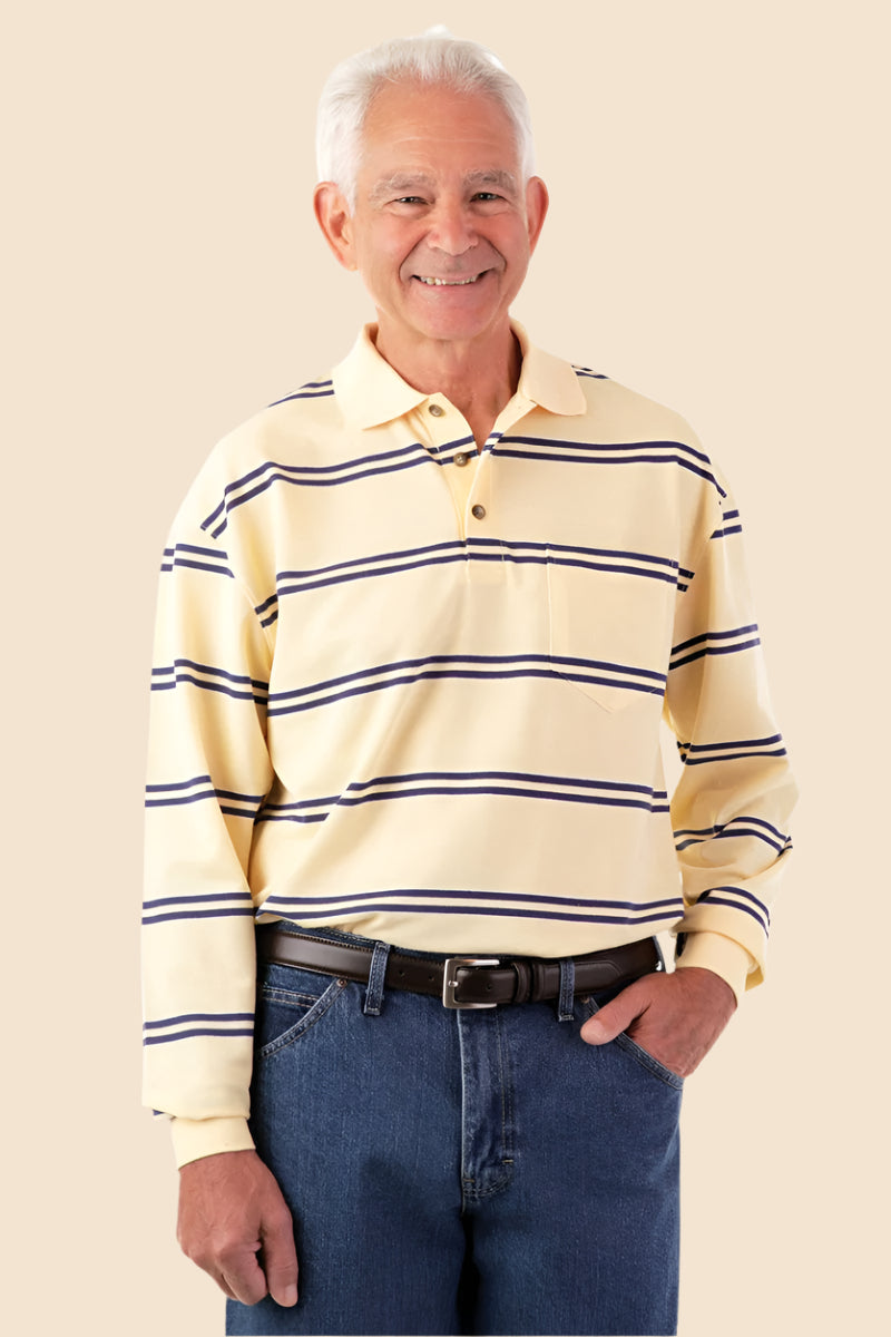 Men's Long Sleeve Polo Shirt by Buck & Buck, and available in different sizes. This tops item is part of our polos collection.