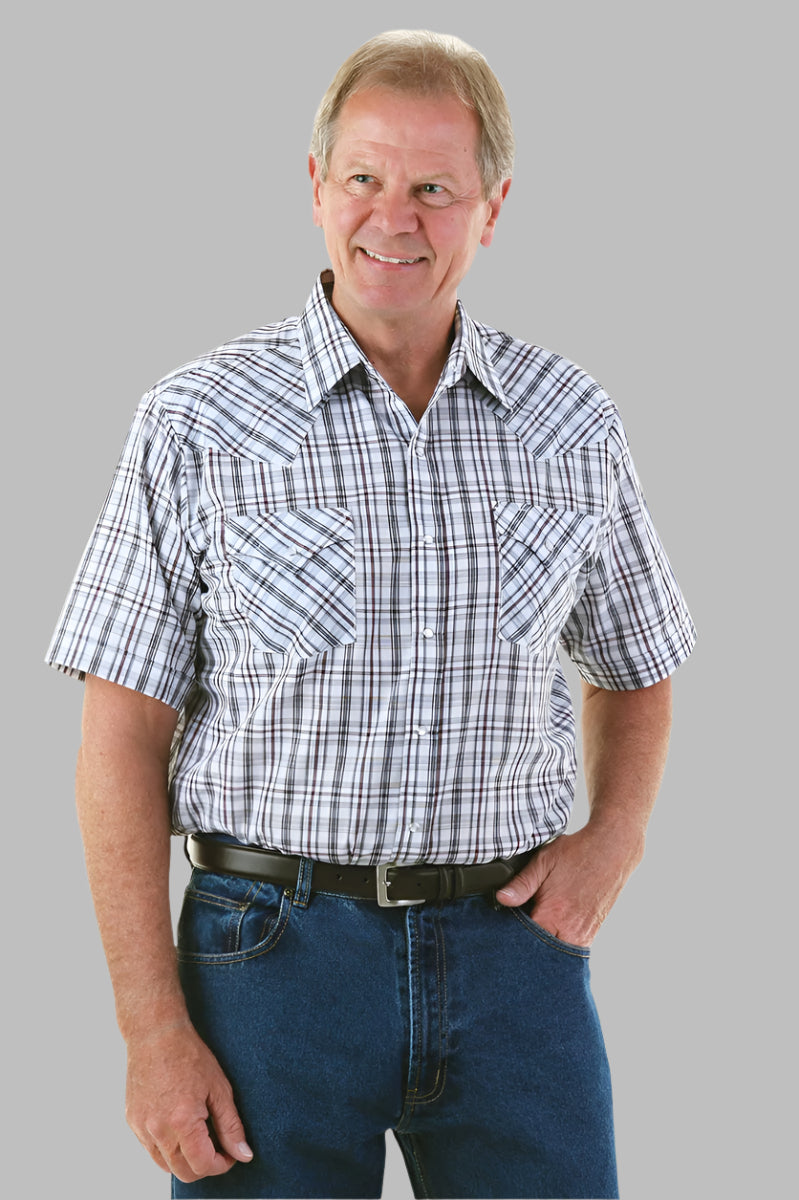 Men's Short Sleeve Western Shirt by Buck & Buck, and available in different sizes. This tops item is part of our shirts collection.