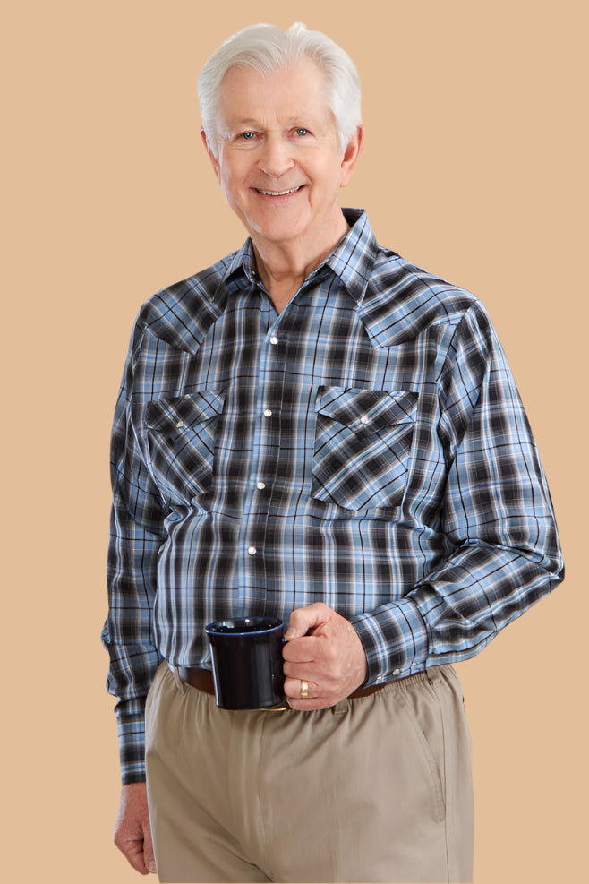 Men's Long Sleeve Western Shirt by Buck & Buck in Black, and available in different sizes. This tops item is part of our shirts collection.