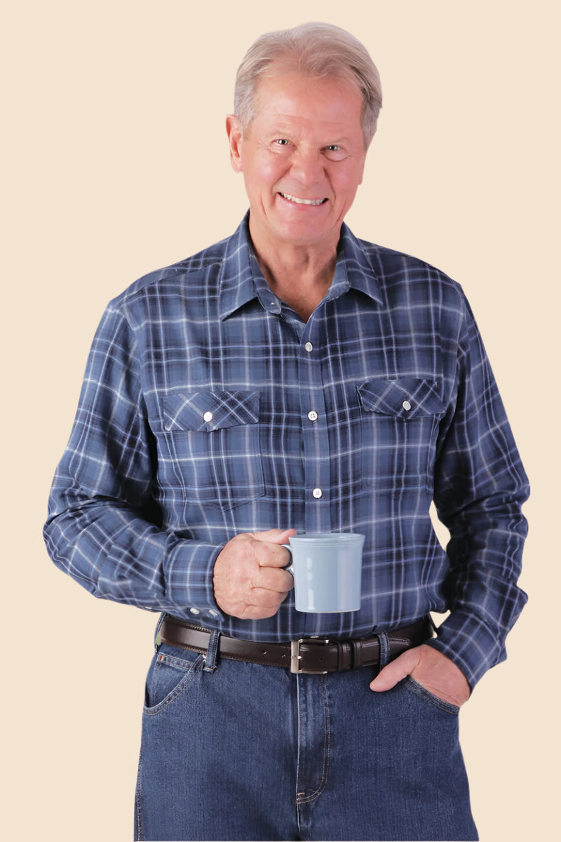 Two Pocket Plaid Shirt With VELCRO® Fasteners for men by Buck & Buck in Gray, and available in different sizes. This tops item is part of our shirts collection.