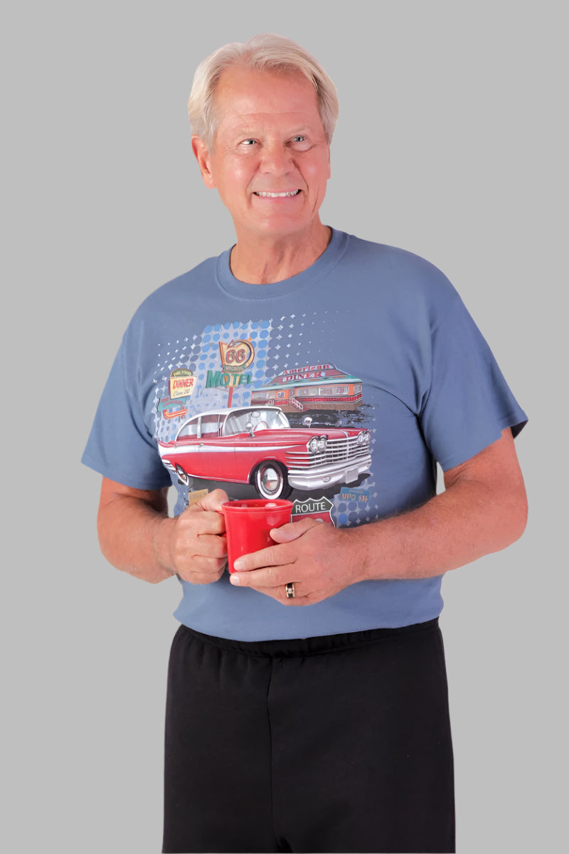 Men's Short Sleeve Printed Snap Back T-Shirt by Buck & Buck, and available in different sizes. This tops item is part of our t-shirts collection.