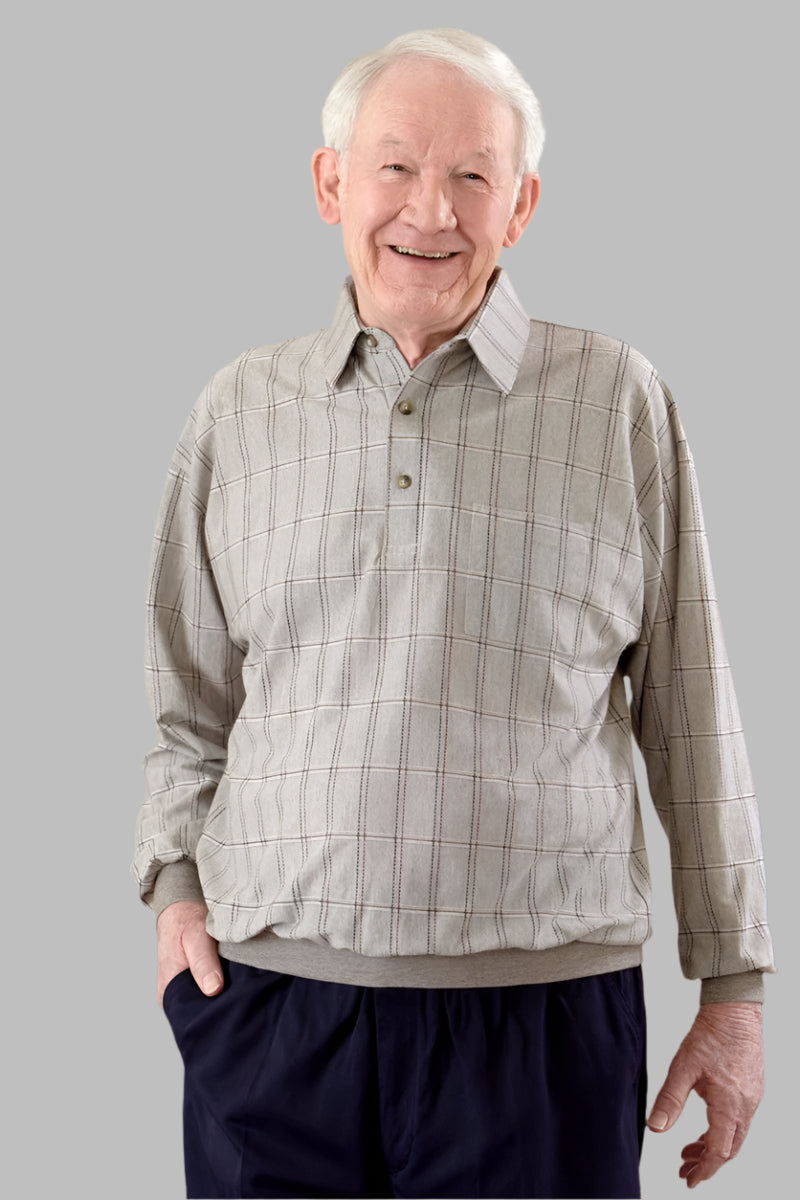 Men's Long Sleeve Banded Polo Shirt by Buck & Buck in Tan/Beige, and available in different sizes. This tops item is part of our polos collection.