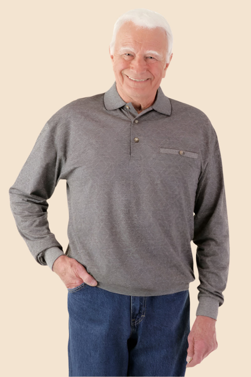 Men's Long Sleeve Banded Polo Shirt by Buck & Buck in Navy, and available in different sizes. This tops item is part of our polos collection.