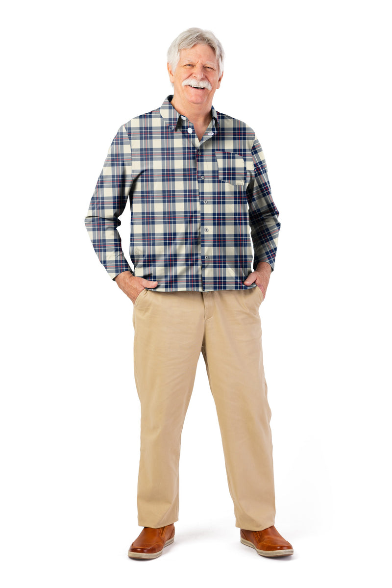 Men's Long Sleeve VELCRO® Button Down by Buck & Buck in Cream, and available in different sizes. This tops item is part of our shirts collection.