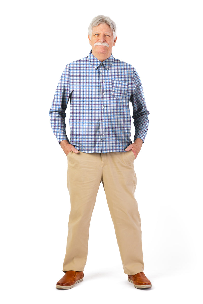 Men's Long Sleeve VELCRO® Button Down by Buck & Buck in Purple, and available in different sizes. This tops item is part of our shirts collection.