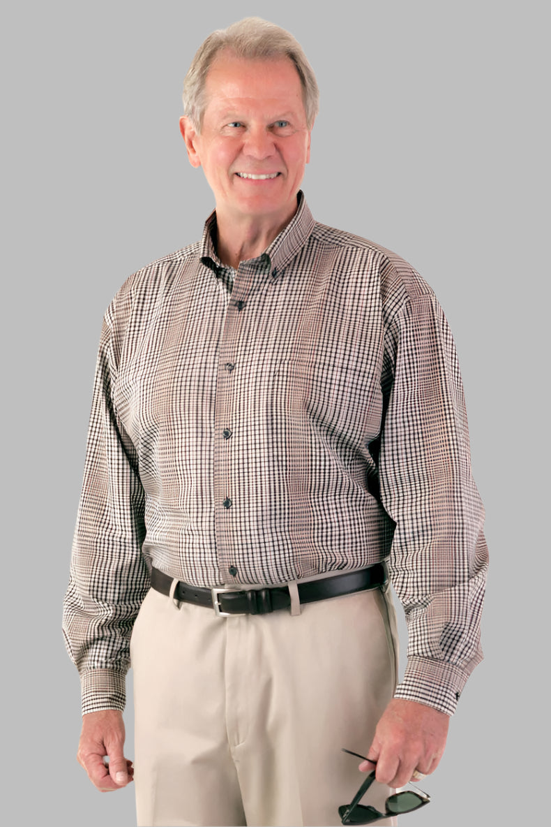 Long Sleeve Sport Shirt With VELCRO® Fasteners for men by Buck & Buck in Tan/Beige, and available in different sizes. This tops item is part of our shirts collection.