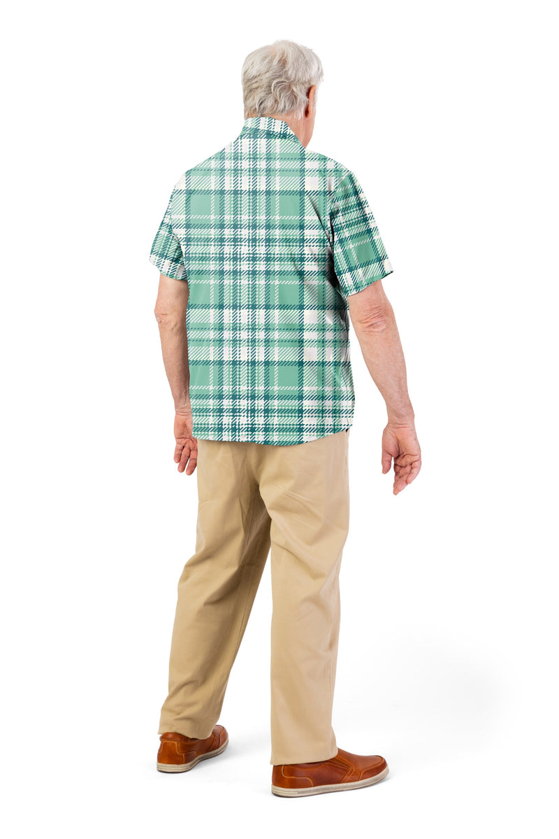 Men's Short Sleeve VELCRO® Button Down by Buck & Buck in Green, and available in different sizes. This tops item is part of our shirts collection.