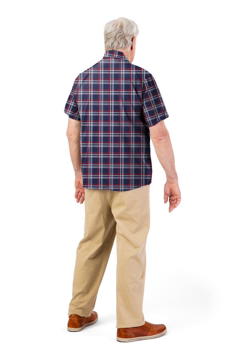 Men's Short Sleeve VELCRO® Button Down by Buck & Buck in RWB, and available in different sizes. This tops item is part of our shirts collection.