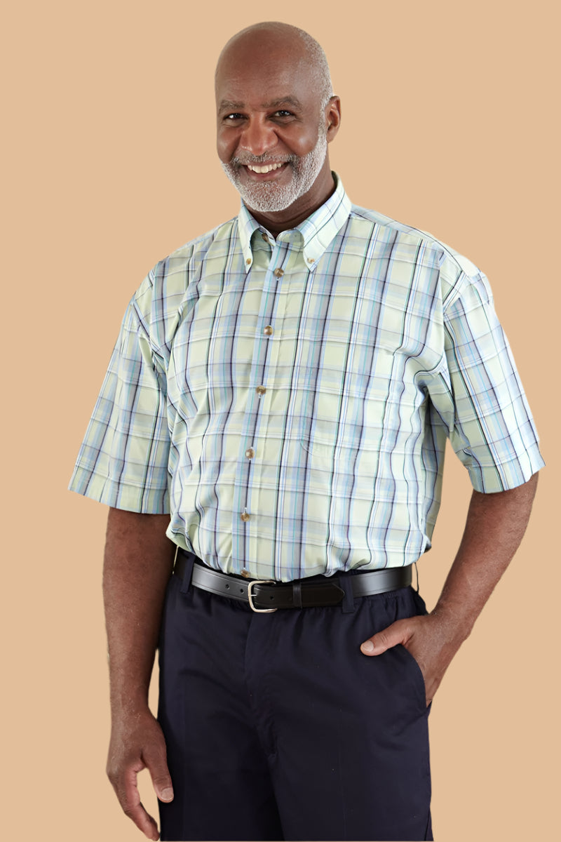 Short Sleeve Sport Shirt With VELCRO® Fasteners for men by Buck & Buck in Blue, and available in different sizes. This tops item is part of our shirts collection.