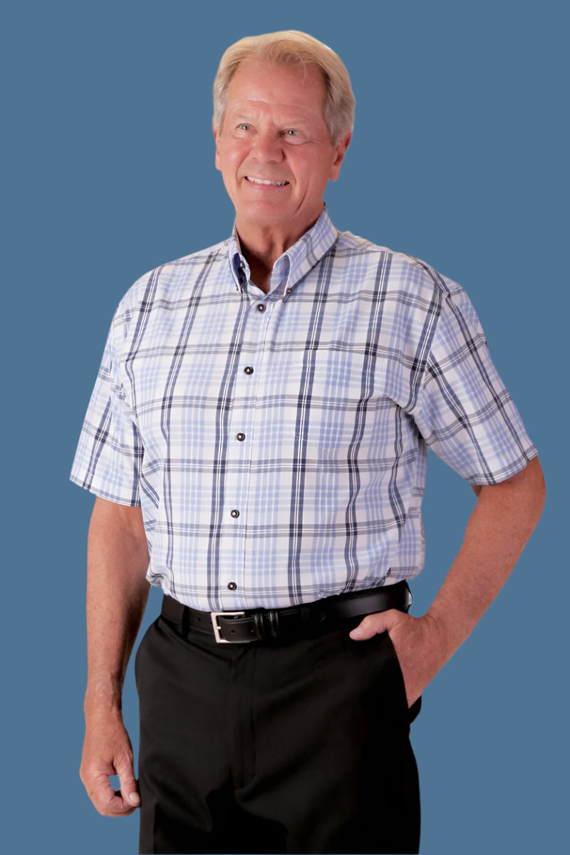 Short Sleeve Sport Shirt With VELCRO® Fasteners for men by Buck & Buck in Tan/Beige, and available in different sizes. This tops item is part of our shirts collection.