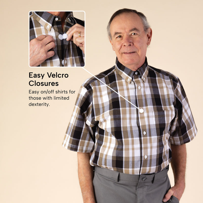 Short Sleeve Sport Shirt With VELCRO® Fasteners for men by Buck & Buck, and available in different sizes. This tops item is part of our shirts collection.