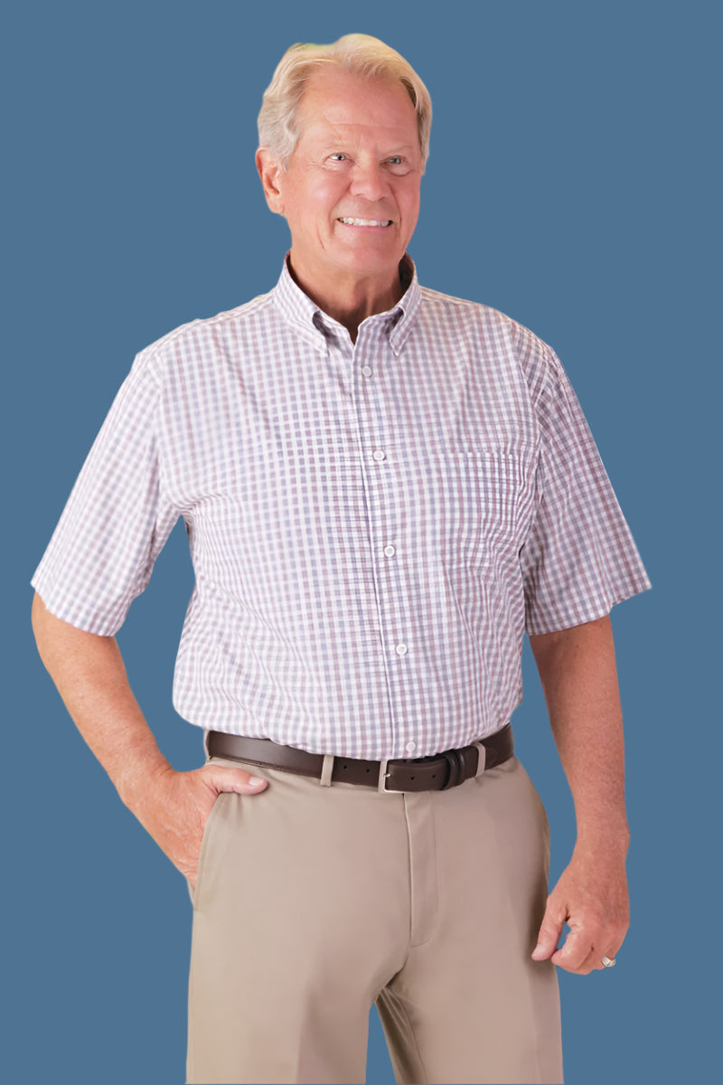 Men's Short-Sleeve Snap Back Sport Shirt by Buck & Buck in Tan/Beige, and available in different sizes. This tops item is part of our shirts collection.