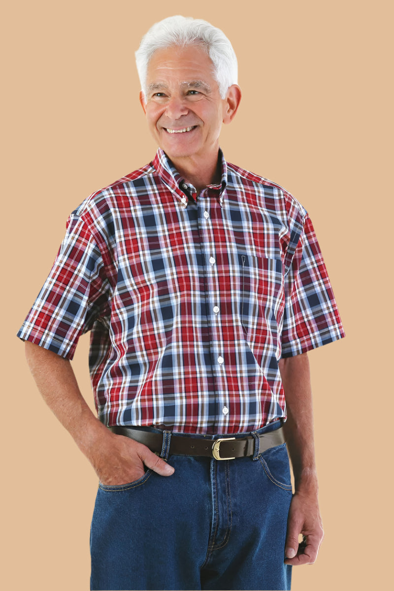 Men's Short-Sleeve Snap Back Sport Shirt by Buck & Buck, and available in different sizes. This tops item is part of our shirts collection.