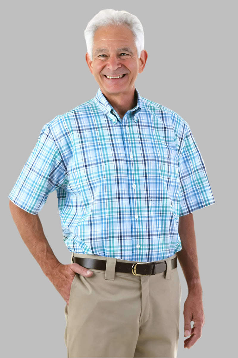 Men's Short-Sleeve Snap Back Sport Shirt by Buck & Buck in Tan/Beige, and available in different sizes. This tops item is part of our shirts collection.