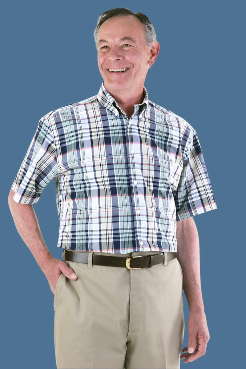 Men's Short-Sleeve Snap Back Sport Shirt by Buck & Buck in Tan/Beige, and available in different sizes. This tops item is part of our shirts collection.