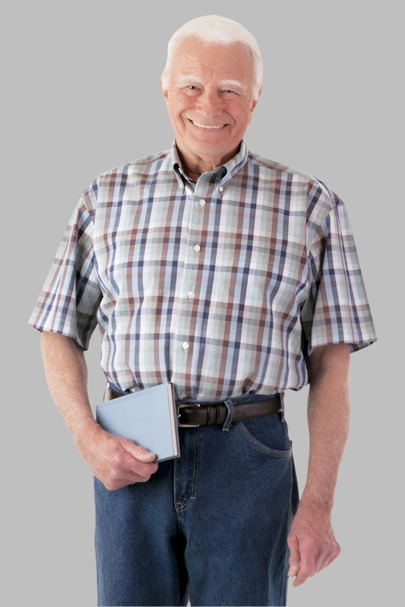 Men's Short-Sleeve Snap Back Sport Shirt by Buck & Buck in Navy, and available in different sizes. This tops item is part of our shirts collection.