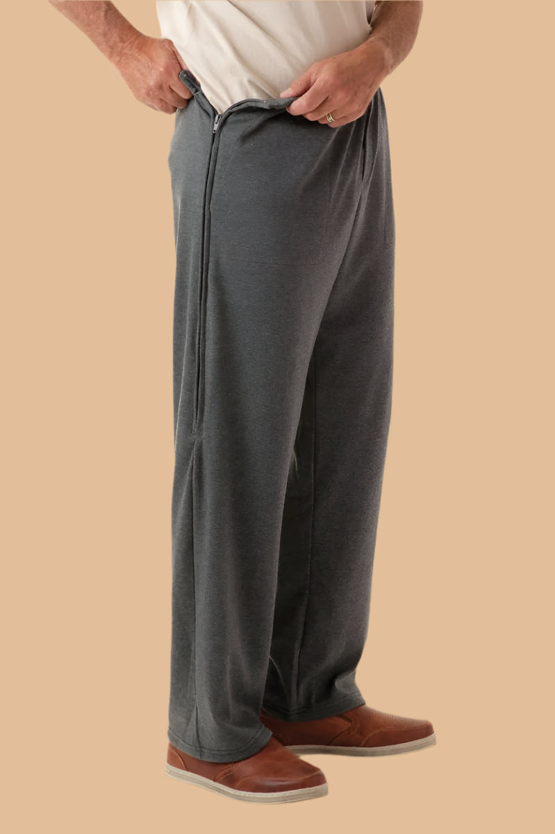 Men's Side-Zip Light-Weight Knit Pants by Buck & Buck, and available in different sizes. This bottoms item is part of our trousers collection.