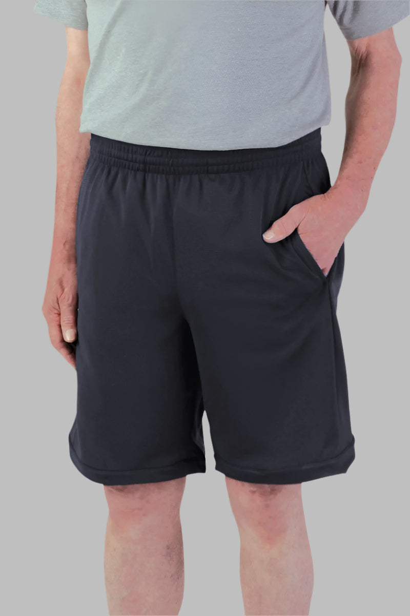 Men's Knit Shorts by Buck & Buck in Black, and available in different sizes. This bottoms item is part of our jogger shorts collection.