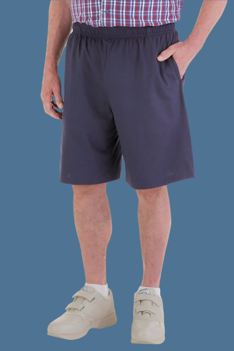 Men's Knit Shorts by Buck & Buck in Navy, and available in different sizes. This bottoms item is part of our jogger shorts collection.