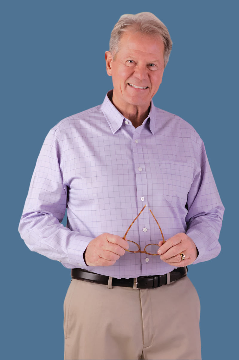 Windowpane Shirt With VELCRO® Fasteners for men by Buck & Buck in Purple, and available in different sizes. This tops item is part of our shirts collection.