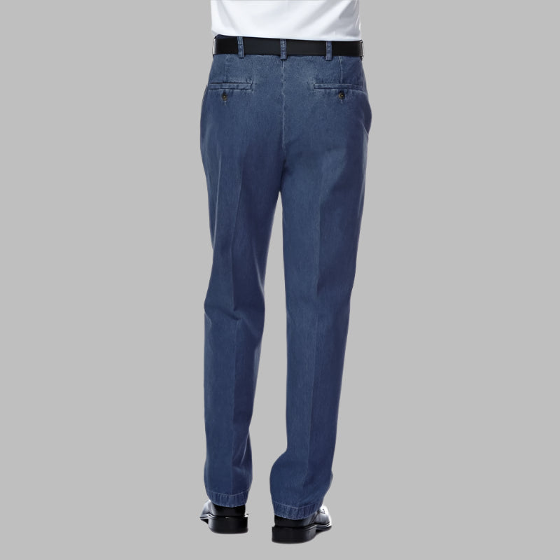 Men's Denim Slacks With VELCRO® Fasteners Fly by Buck & Buck in Denim, and available in different sizes. This bottoms item is part of our trousers collection.
