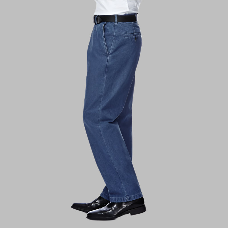 Men's Denim Slacks With VELCRO® Fasteners Fly by Buck & Buck in Denim, and available in different sizes. This bottoms item is part of our trousers collection.