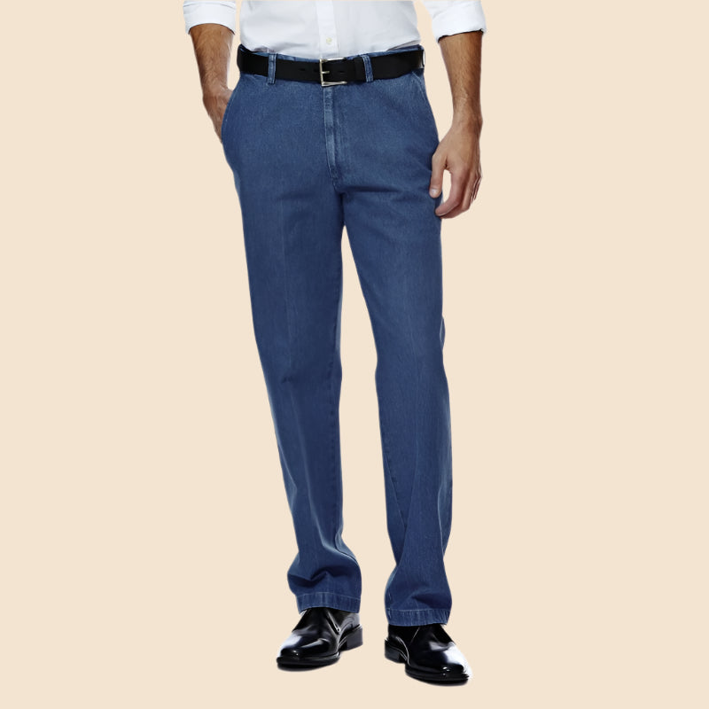 Men's Denim Slacks With VELCRO® Fasteners Fly by Buck & Buck in Denim, and available in different sizes. This bottoms item is part of our trousers collection.