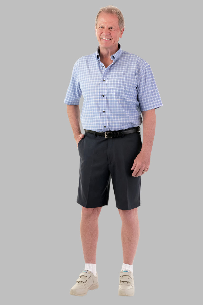 Poly Short With VELCRO® Fly for men by Buck & Buck in Navy, and available in different sizes. This bottoms item is part of our chino shorts collection.