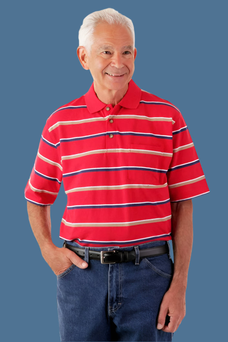 Short Sleeve Snap Back Polo Shirt for men by Buck & Buck in Red, and available in different sizes. This tops item is part of our polos collection.