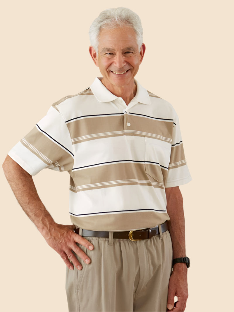 Short Sleeve Snap Back Polo Shirt for men by Buck & Buck in Tan/Beige, and available in different sizes. This tops item is part of our polos collection.