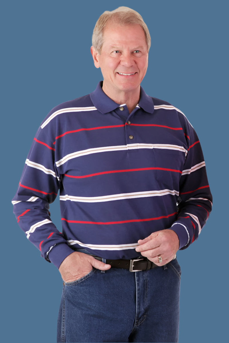 Men's Long-Sleeve Snap Back Polo Shirt by Buck & Buck in Black, and available in different sizes. This tops item is part of our polos collection.