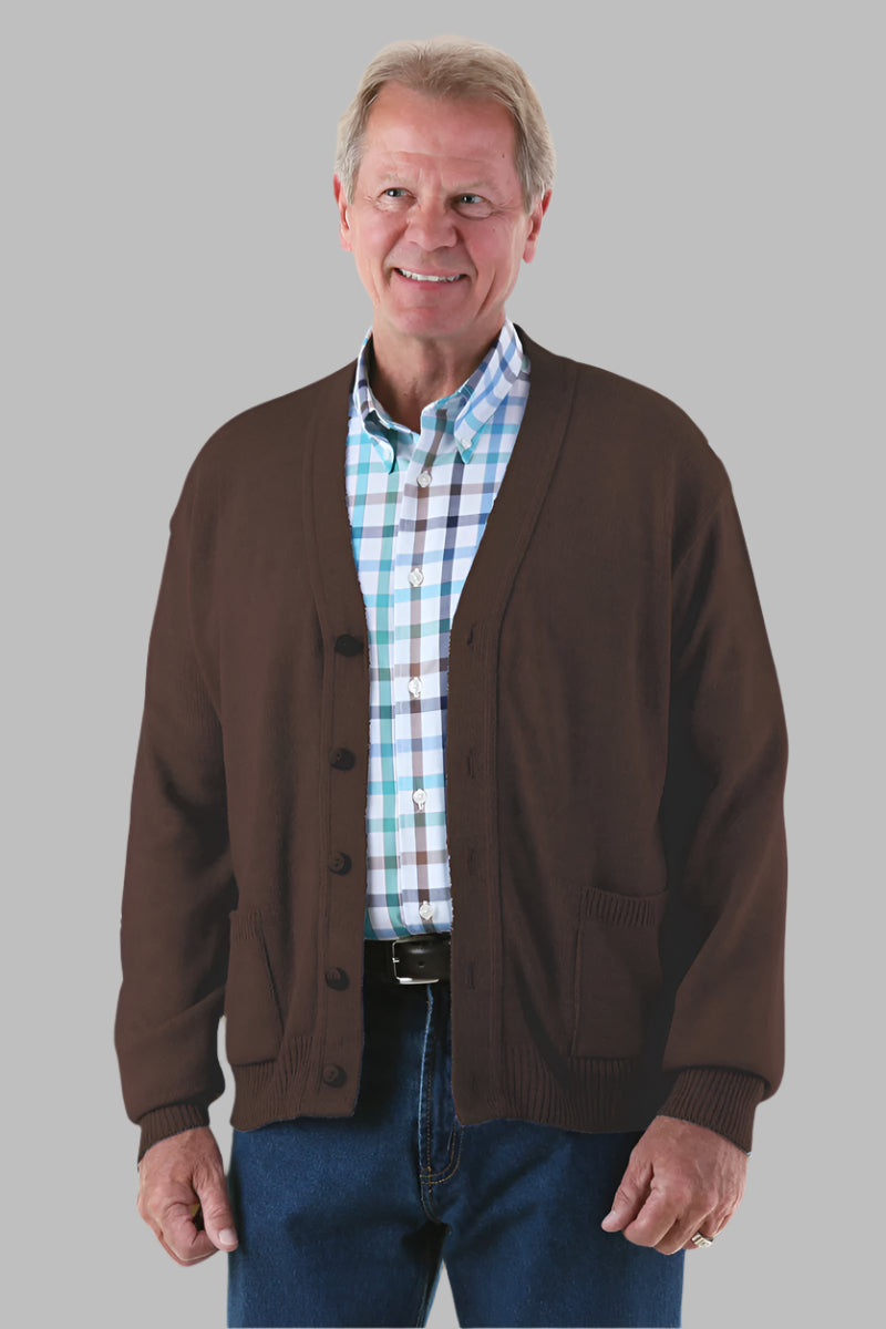 Men's Basic Cardigan With Pockets by Buck & Buck in Brown, and available in different sizes. This tops item is part of our cardigans collection.