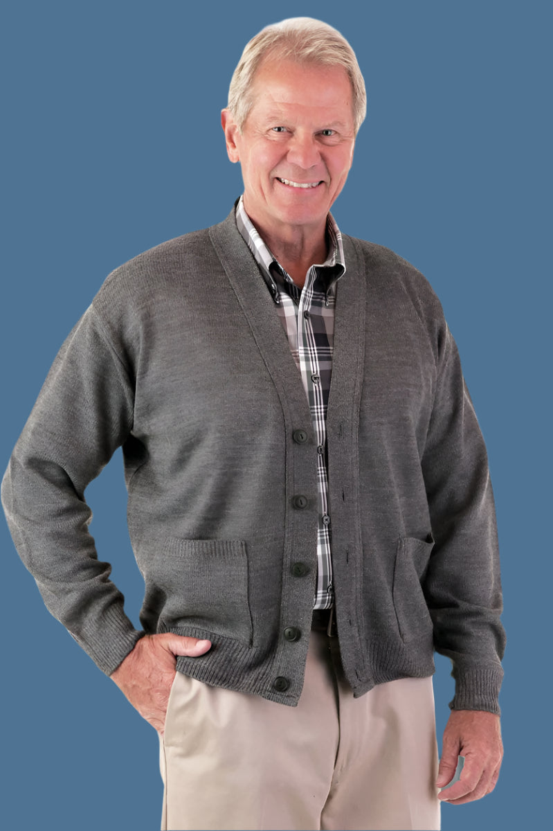 Men's Basic Cardigan With Pockets by Buck & Buck in Burgundy, and available in different sizes. This tops item is part of our cardigans collection.