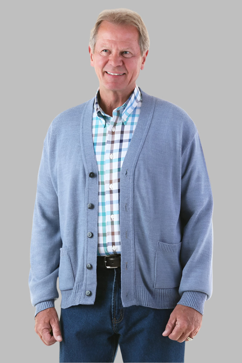 Men's Basic Cardigan With Pockets by Buck & Buck in Gray, and available in different sizes. This tops item is part of our cardigans collection.